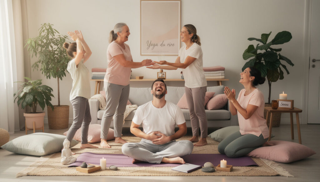 Découvrez 5 exercices simples de yoga du rire à pratiquer facilement chez vous pour améliorer votre bien-être et votre humeur.